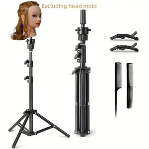 Adjustable Wig Stand Tripod, Reinforced Steel Bar Wig Holder with Combs and Clips, Portable Mannequin Head Holder for Cosmetology Hairdressing Training (Mannequin Head Not Included)