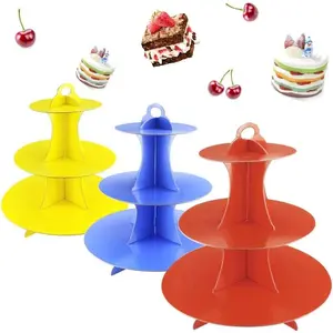 3 Pack Cupcake Stand, 3-Tier Colorful Round Cardboard Cup Cake Dessert Holder Stand, Reusable Pastry Serving Platter Food Display, Birthday Wedding Special Event Decoration