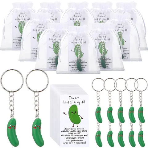 12 Sets Pickle Design Keychain Valentines Emotional Support Keychain for Office Classroom Exchange Gifts Party Favors with Positive Card Employee Appreciation Gift Encouragement Gift for Family Friends Inspirational Thank You Gift