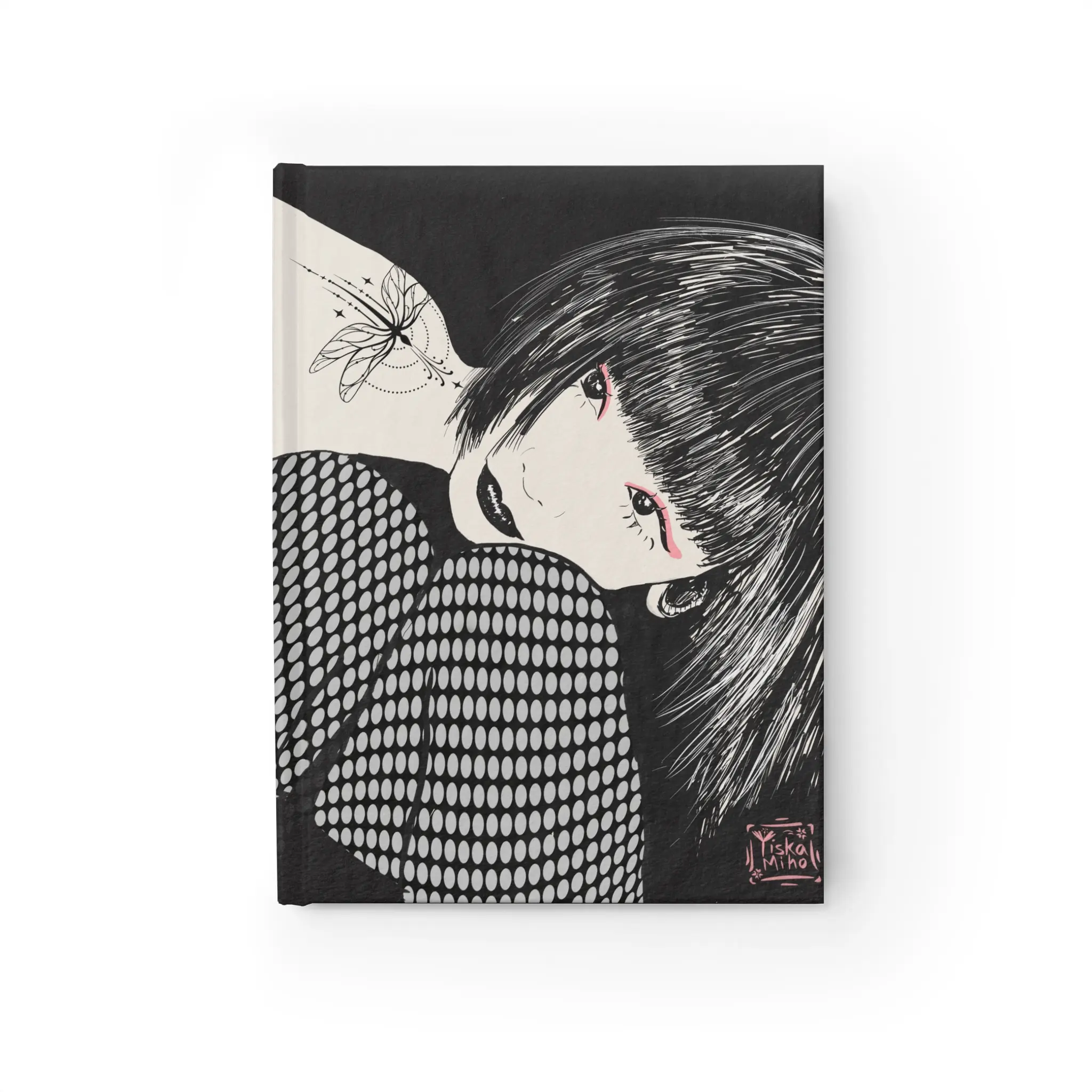 "Girl With The Dragonfly Tattoo" Artistic Black & White Journal, Creative Writing Notebook, Gift for Artists, Sketchbook, Diary for Self-Expression, Unique Design