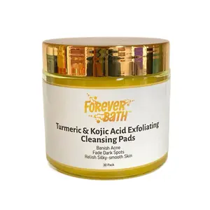Forever Bath Turmeric & Kojic Acid Exfoliating Cleansing Pads - 30 Pack for Acne Reduction & Dark Spot Fading