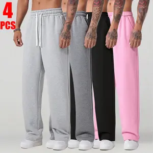 Men’s drawstring-waist athletic pants for autumn and winter, regular fit with pockets; men’s long pants, men’s bottoms; sports-casual style; 100% polyester