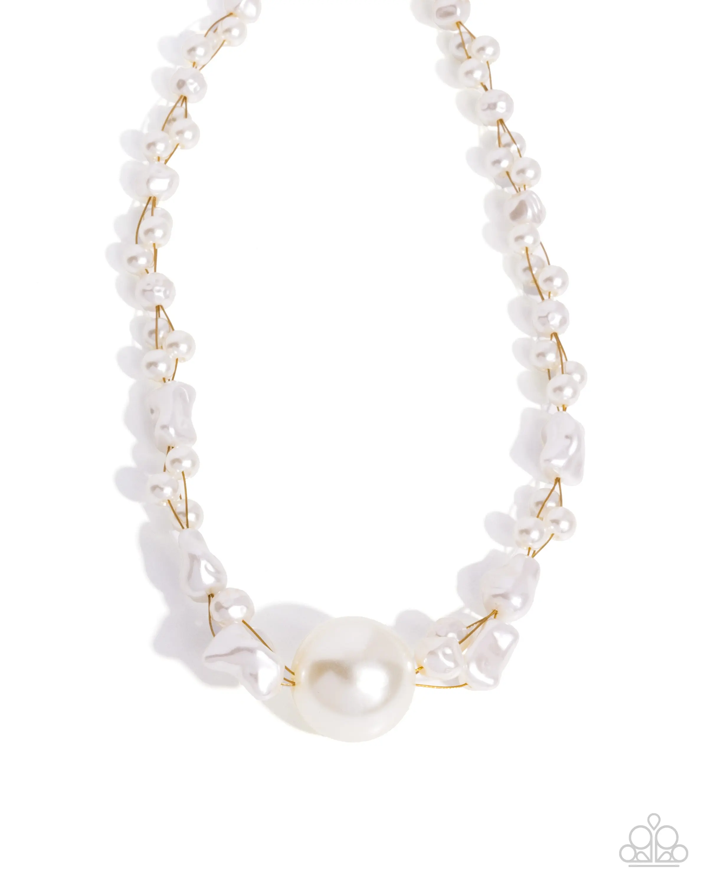 Wiry Wonder - Gold White Pearl Short Necklace - Paparazzi