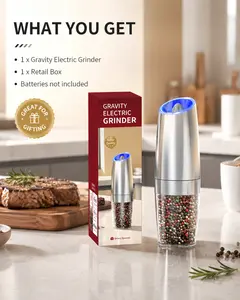 Electric salt and pepper grinder set, adjustable coarseness with LED light, one-handed kitchen grinder, large capacity automatic salt and pepper grinder, suitable for kitchen,Utensils Kitchenware Ceramic Seasoning,Christmas Gifts New Year Gifts Re