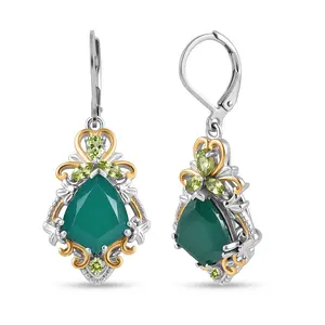 Verde Onyx and  Peridot 8.00 ctw Leaf Vine Earrings in 18K Yellow Gold Plated and Platinum Plated