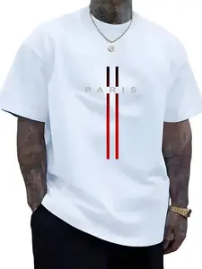 Men's Paris Graphic Pattern Print T-Shirt, Soft Round Neck, Slight Stretch, Breathable Casual Top for All Seasons, Fitted Style