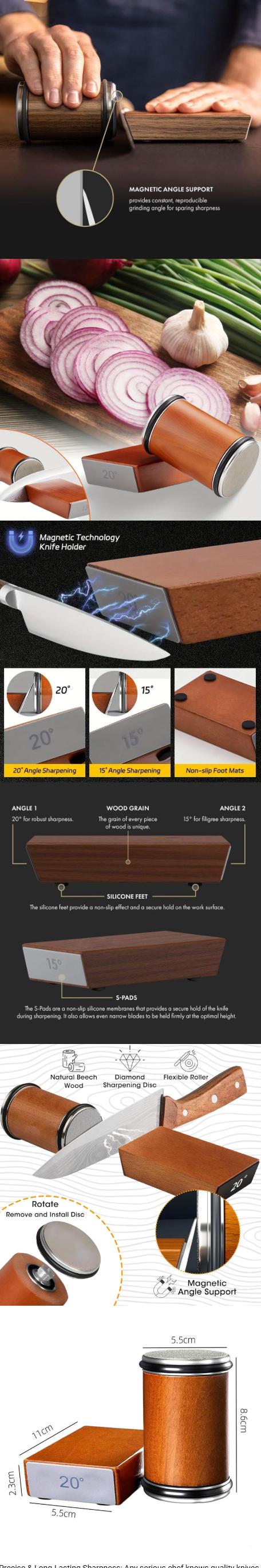 Rolling Knife Sharpener with Diamond Stone,Magnetic Rolling Sharpening Stone Kit, Knife Sharpener Kit,Multi‑Angle Manual Knife Sharpener Roller Set for Household Kitchen Knives, Kitchen Tool Kit,Repair Dull Blades, Beginner‑Friendly Sharpening Tool
