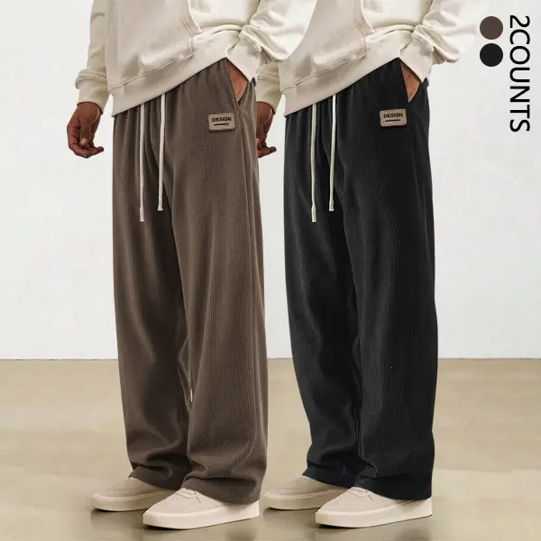 Two piece men's autumn and winter corduroy straight leg pants, autumn and winter styles, letter labeled trendy and versatile casual loose sports pants, men's styles