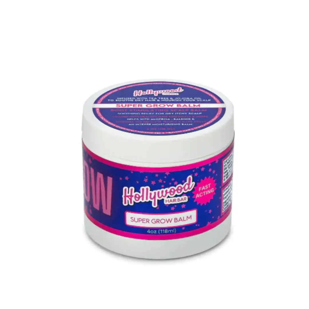 Hollywood Hair Bar Super Grow Scalp Balm with Tea Tree Oil - All-Natural Haircare Formula for Healthy Growth, Itchy Scalp Treatment, Moisturizer That Hydrates Dry Hair, Tingles and Promotes Circulation, Clean Vegan, 4 oz