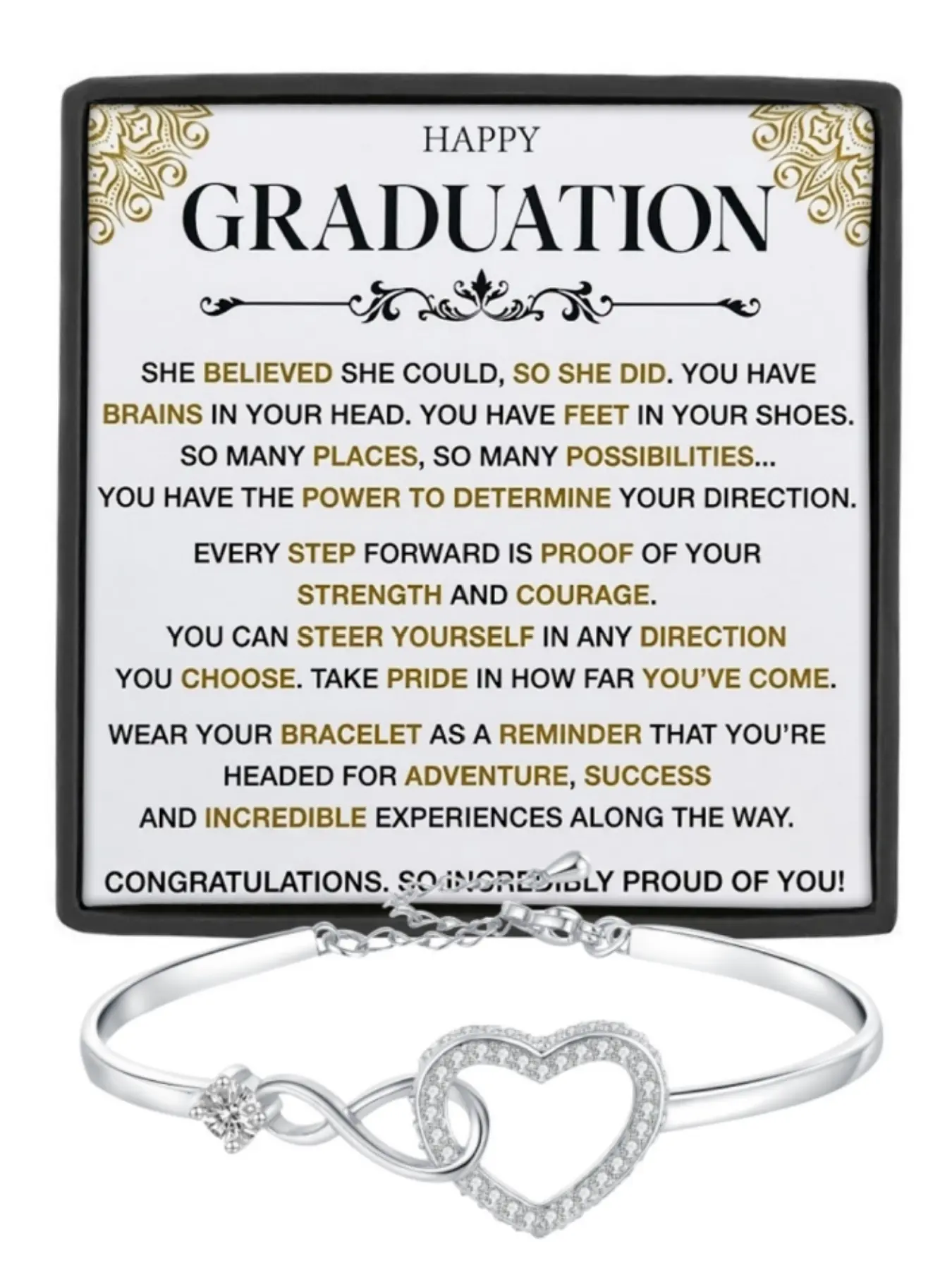 Happy Graduation Bracelet for Her Infinity Heart CZ Bangle Bracelet Daughter Encouragement Gift, Graduation Gift, Inspirational Jewelry, Bracelets Jewelry