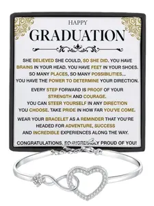 Happy Graduation Bracelet for Her Infinity Heart CZ Bangle Bracelet Daughter Encouragement Gift, Graduation Gift, Inspirational Jewelry