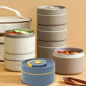 1 Set Portable Insulated Food Container Set Microwave Safe Stackable Lunch Boxes with 304 Stainless Steel Individual Containers Heat Resistant