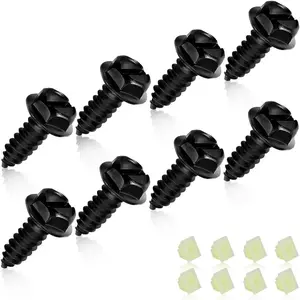 Universal License Plate Screws for Fastening License Plates, Nylon Screw Inserts, Frames and Covers on Cars and Trucks (Black)