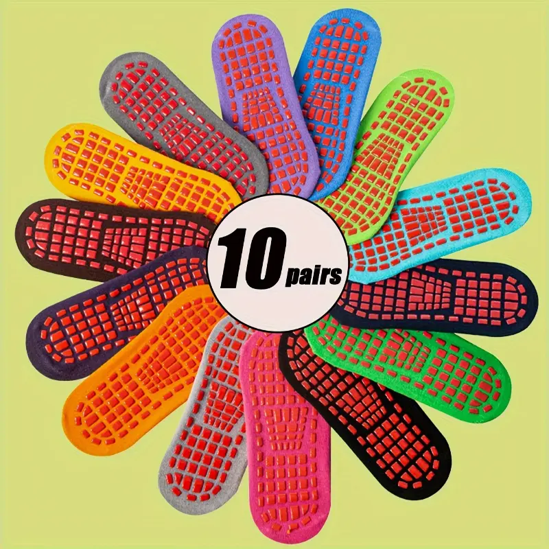 Unbeatable Grip Athletic Socks - 10 Pairs of Ultra-Comfortable, Non-Slip, Breathable Polyester Blend Socks with 95% Polyester & 5% Spandex for Trampoline, Yoga, Floor Sports, and All-Season Activities - Machine Washable, Solid Color, and Kn