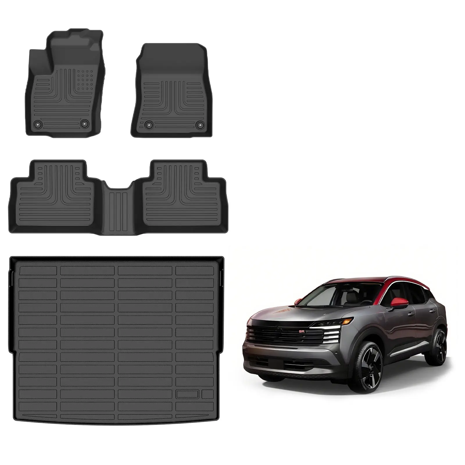 KELCSEECS For Nissan Kicks 2025-2026 Floor Mats & Cargo Liners,Custom Fit All-Weather TPE , Car Interior Accessory, 3D Laser Scanned, Non-Slip, Waterproof, Easy Clean, Eco-Friendly, Safe, Durable (Front & Rear Row & Trunk Mats)