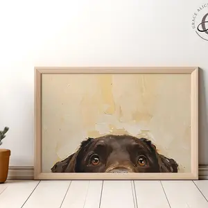 Unframed, Room Decor, Chocolate Lab Print, Minimalist Pet Portrait, Lab Peeking Wall Art, Dog Nursery Art 5 size, 8x12 to 27x40 inch