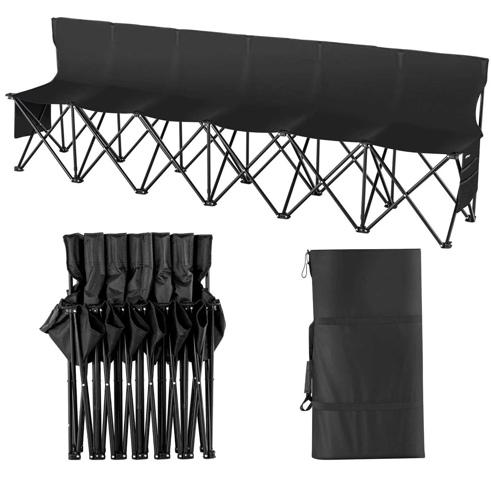 【SummerFinds】VEVOR Portable Folding Bench,  6 Seats Foldable Sideline Bench, Outdoor Camping Bench Chair with Carry Bag & Backrest, Team Sport Sideline Bench for Football Fishing, No Assembly Instant Seating, Black