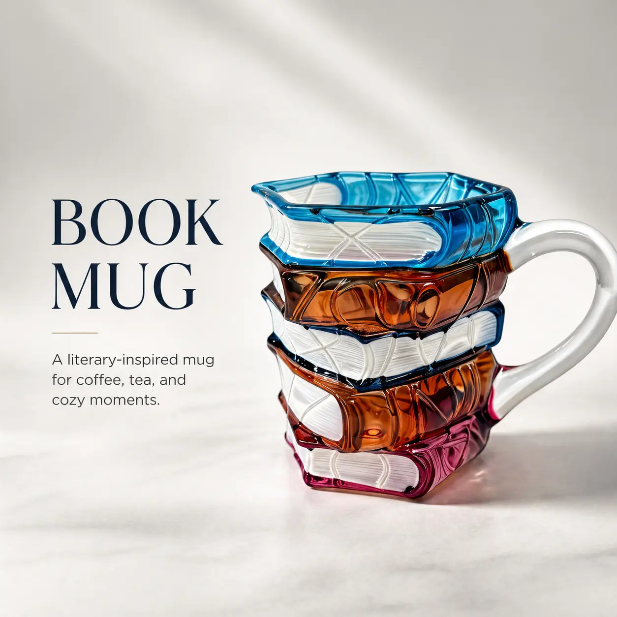 Creative 3D Stacked Book Ceramic Coffee Mug, Colorful Novelty Book Cup for Literature Lovers, Unique Gift for Friends & Family, Size 3.35 × 2.95 × 4.72 in