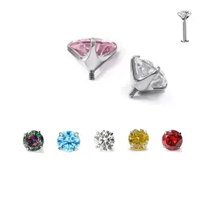F136 Titanium Alloy Outer Threaded Sharp Bottom 5A Zirconium Lip Pin Ear Pin Ear Bone Pin Color Zirconium Piercing Jewelry Anti-allergic red nose stud diamond no sering