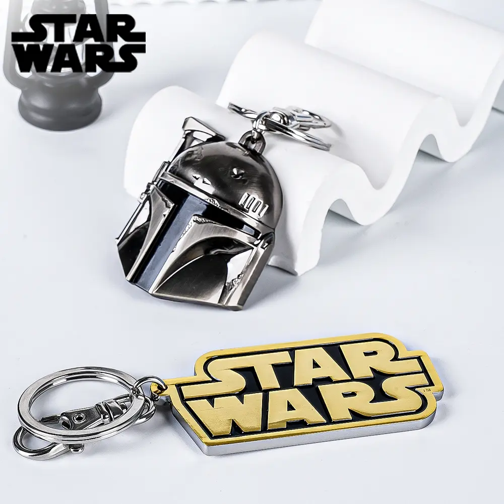 1/2PCS Disney Officially Licensed Star Wars Boba Fett Pewter Keyring Gold Logo Keychain, Authentic Keychain, For Bags, Keychain For Purse, Collectible Bag Hangings Bag Clip Decoration Pendant Souvenir Gift for Fans Boyfriend Freinds for Birthday Annive