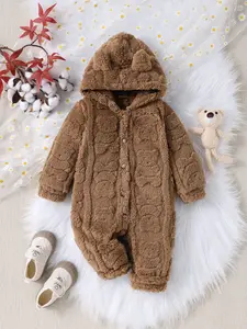 Mommbaby Kids Halloween Costume, Cute Bear Design, Unisex Plush Hooded Romper, Perfect for Dress-Up Parties & Role Play Activities