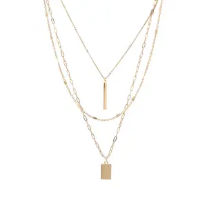 Bauble Sky Triple Layered Bar Charm Necklace with Chain Design and Pendant