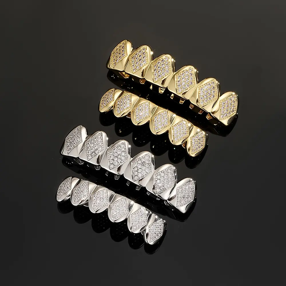18K Gold Hip Hop Grills – 6-Piece Diamond-Cut Grillz for Men & Women Oral Accessory Gift