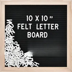 Felt Letter Board with 294 Letters, Numbers & Symbols - 10 x 10 inch Changeable Message Board with Wooden Frame Wall Mount Hook, Black &
