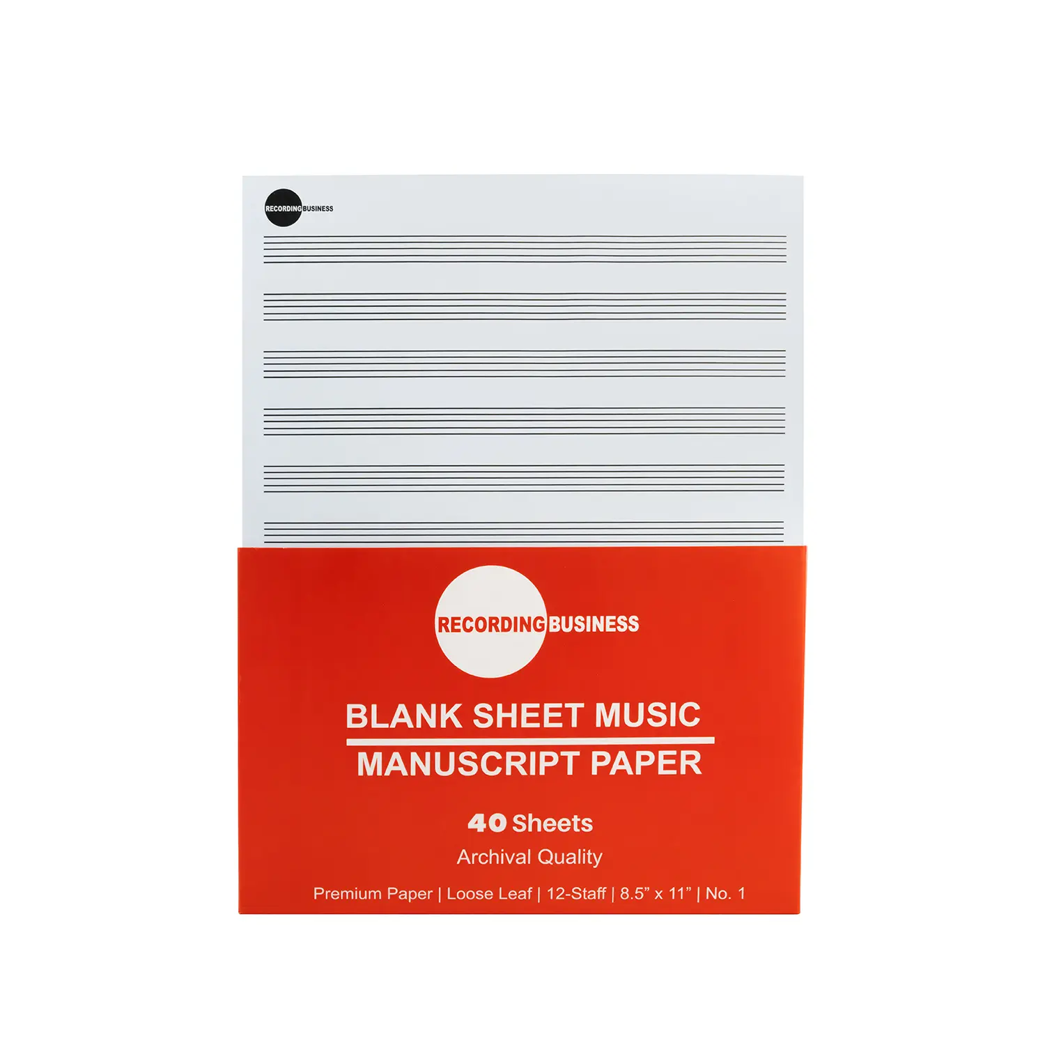 Blank Sheet Music - Manuscript Paper (40 Sheets) LOOSE LEAF 12-Staff Paper