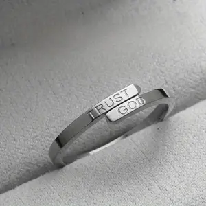 [1pc Stainless Steel "TRUST GOD" Ring] 1pc Stainless Steel Open Ring with "TRUST GOD" Engraving, Steel Rings, Rings