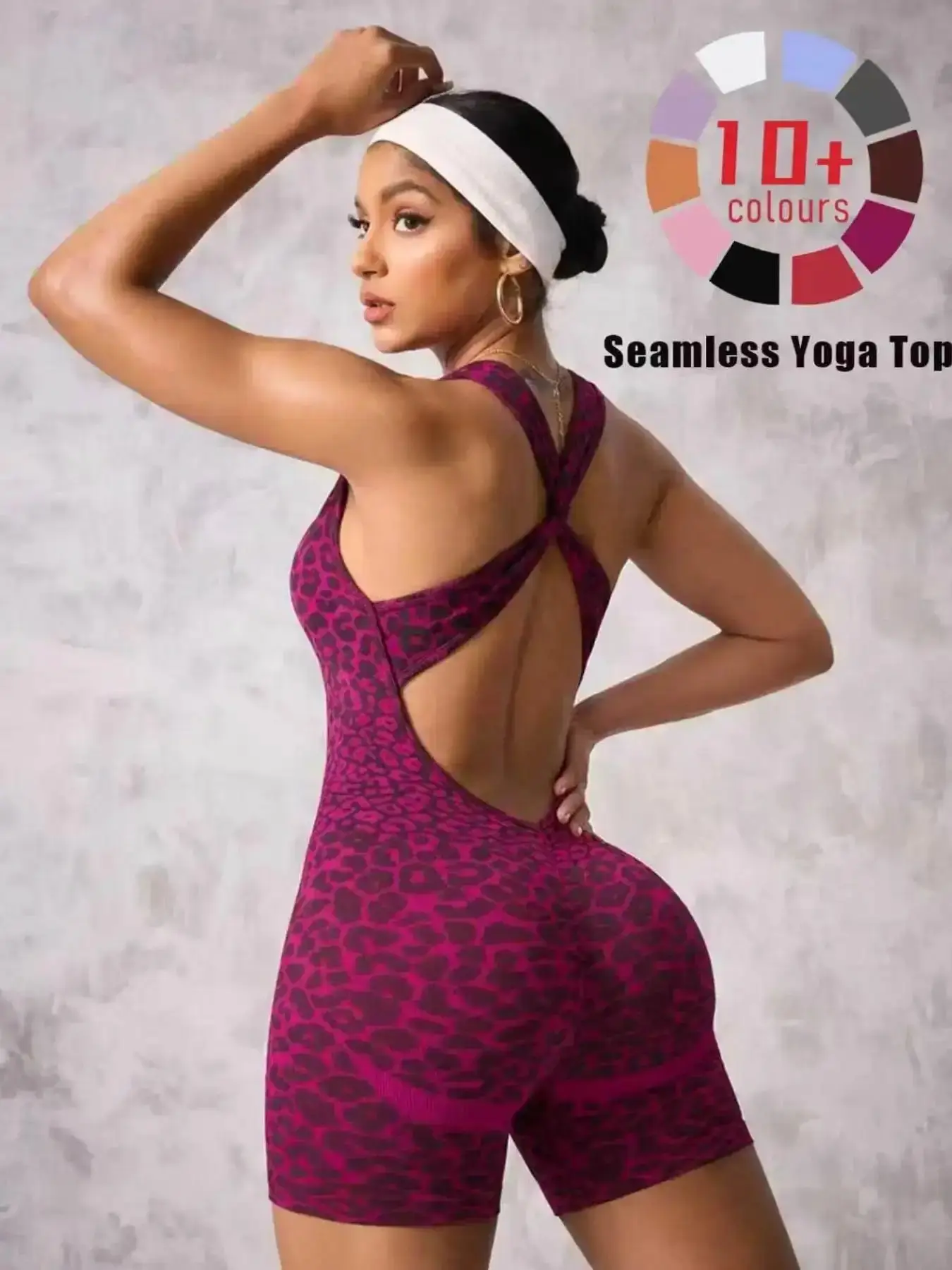 Seamless Women's Leopard Print Jumpsuit Shorts Athletic Jumpsuit High Stretch Detachable Bra Cups Ideal for Daily Wear and Outdoor Sports