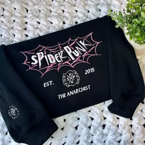 Spider-punk inspired varsity style embroidered crewneck Unisex Stylish Casual
