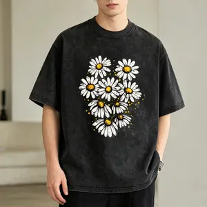 Men's Vintage Washed T-Shirt Daisy Flower Pattern Print Design Oversized Graphic Tee Outdoor Casual Short Sleeve