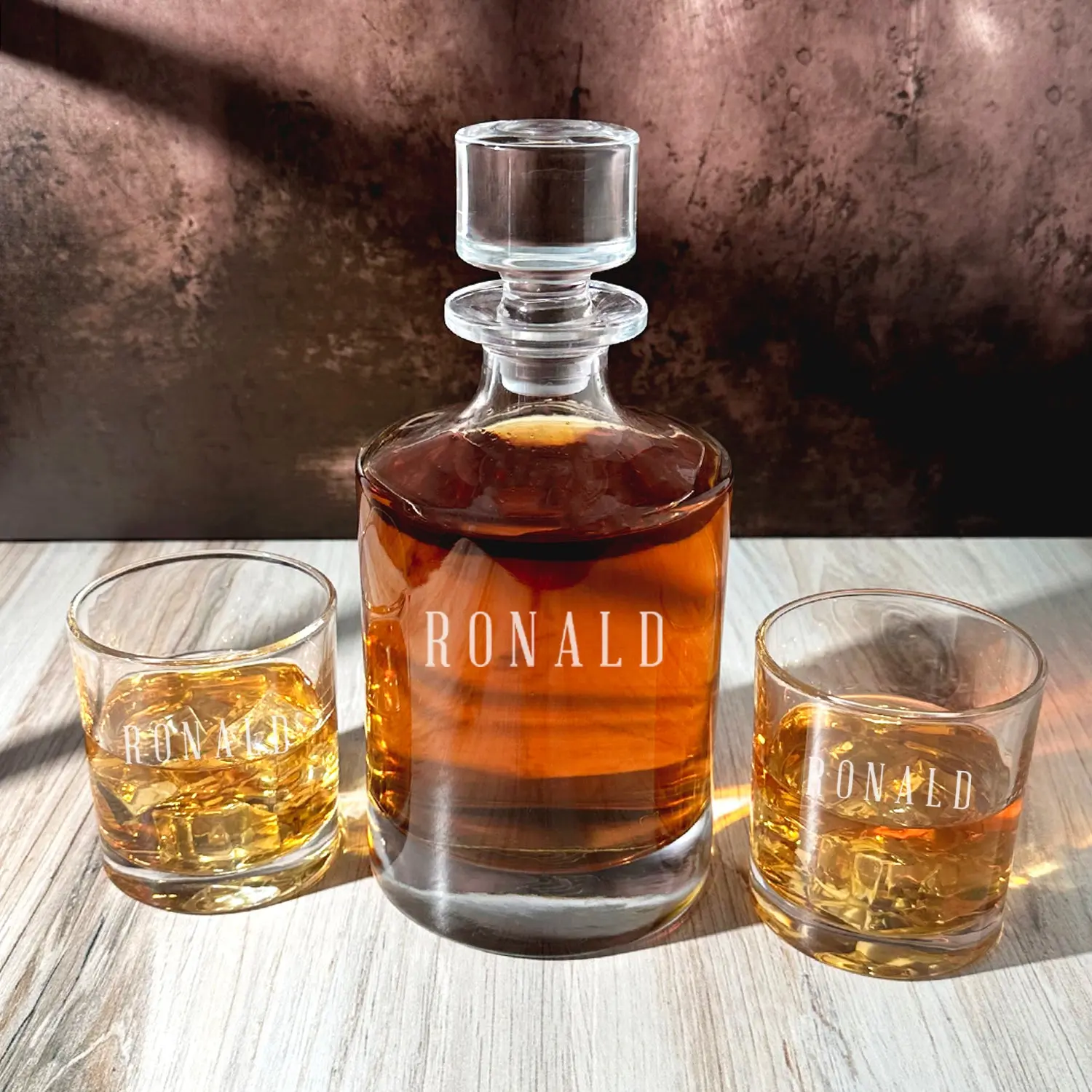 Personalized Kingsport Decanter Set with 2 Whiskey Glasses - Modern Designs