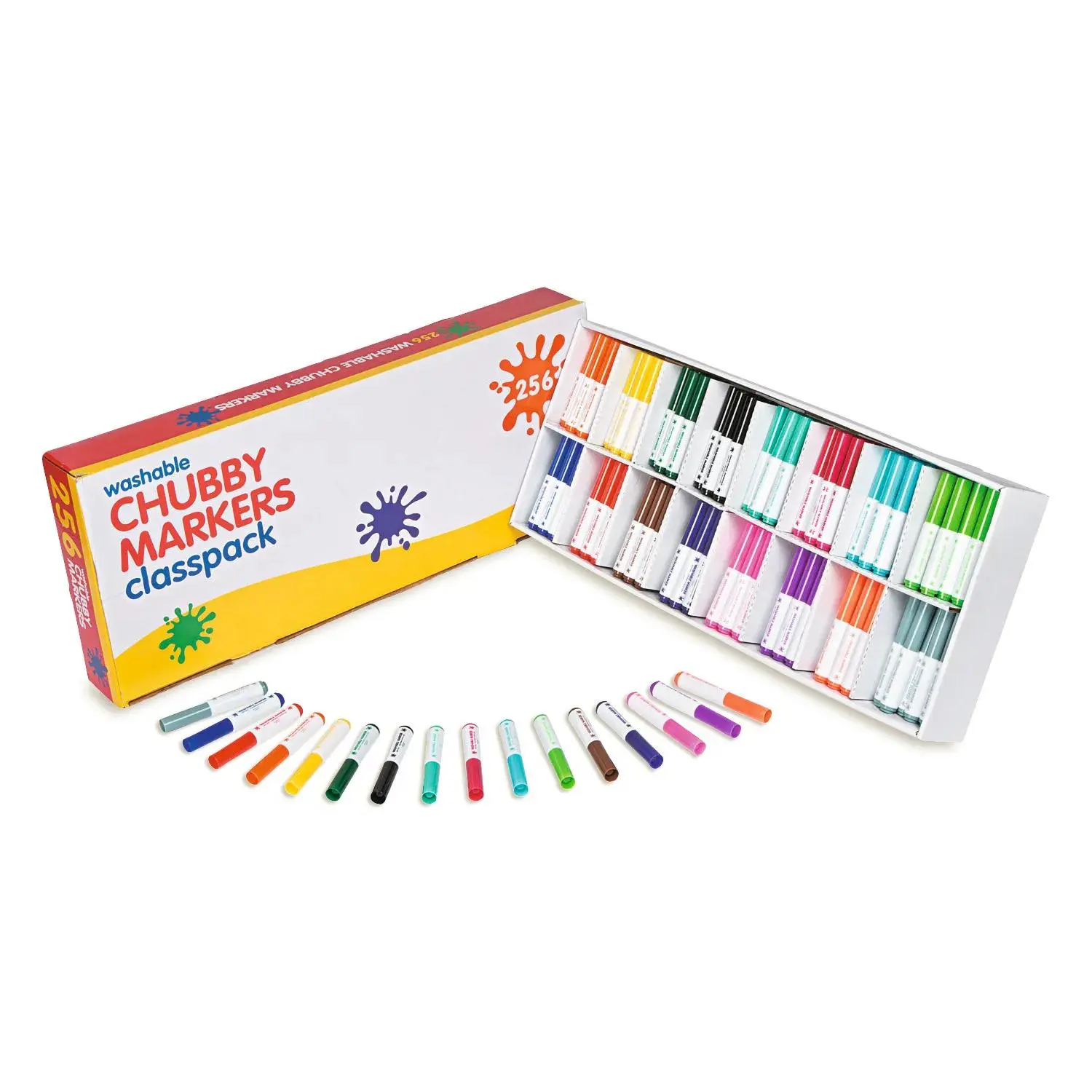 256-Pc. Bulk Chubby Washable Drawing Markers Classpack - Oriental Trading Company Marker Pens, 16-Color Colored Writing Tools, Bold Tips for Elementary School Labeling