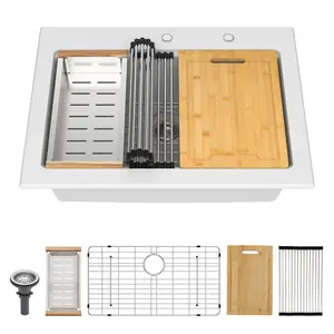 30“ x 22” Matte White Undermount Single Bowl Quartz/Granite Composite Kitchen Sink RX-QS07-3022W