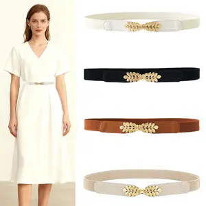 4 Pack Cute Elastic Belt for Women,Adjustable Gold Leaves Buckle Stretch Belts for Girls,Small Belt for Jeans and Pants,Halloween Christmas Party Gifts,Hand Tools Kits,Summervibes