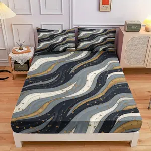 3-Piece Comfortable Abstract Wave Texture Design Bed Hat Set, High-Definition Digital Printing, Soft And Breathable, 100% Polyester Fiber Perfect Gift, Suitable For All Seasons, Perfect For Family And Friends Clearance Sale