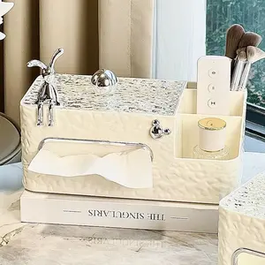 Multifunctional tissue box, living room pumping carton, high-end light luxury household coffee table, advanced remote control, storage box creativity