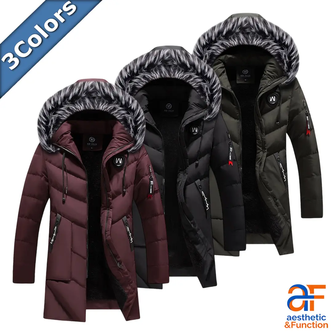 Men's Winter Parka Coat Longline Puffer Jacket Hood Fleece Lined Thermal Heavyweight Quilted Outerwear Warm Zip Up Fall Streetwear Everyday Outfit cozy soft cool clean chic premium classic stylish durable trendy comfy urban hype Vibe Multi-Color