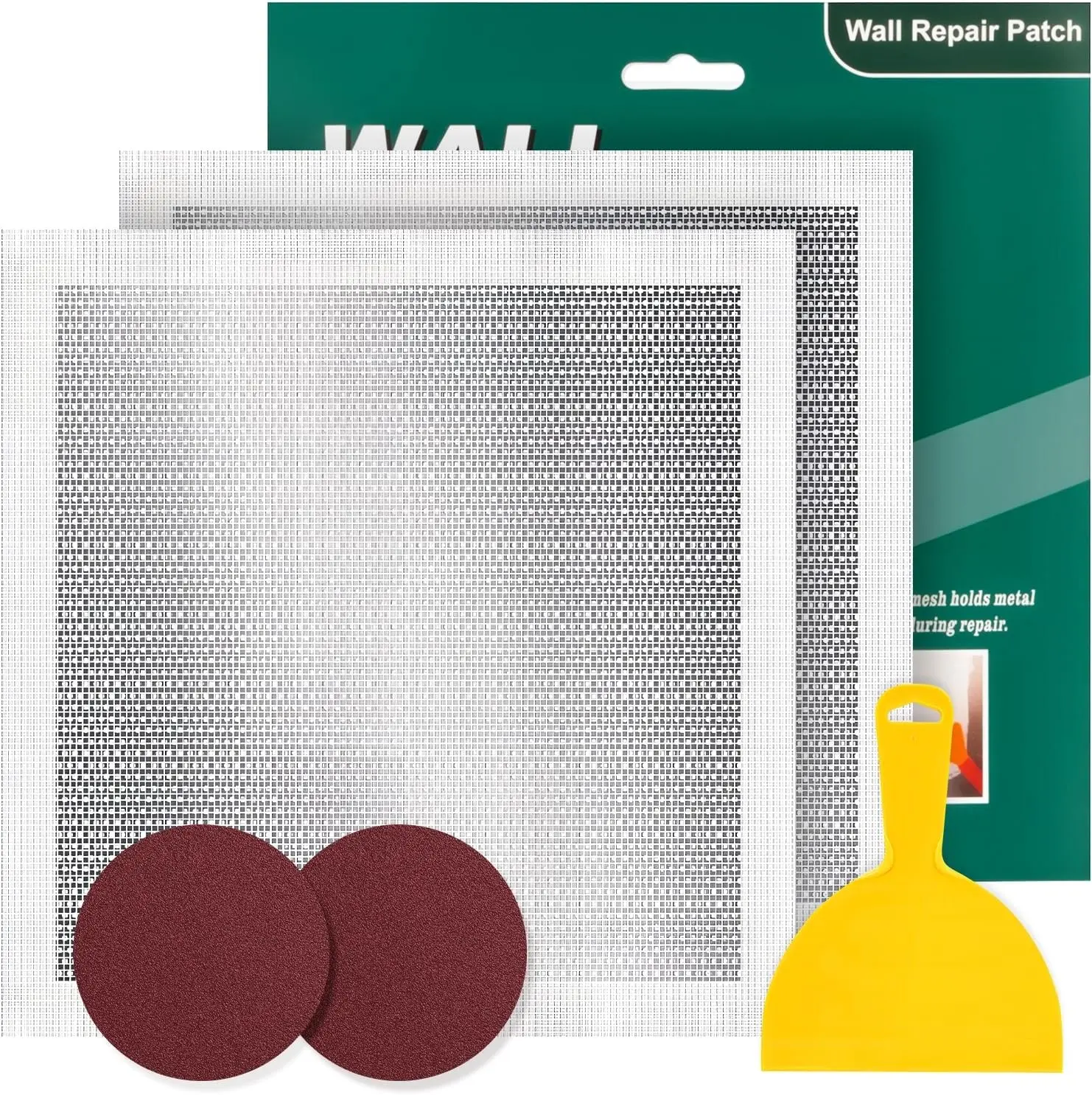 12 X 12 Inch Drywall Repair Kit - Heavy Duty Self-Adhesive Mesh Patch for Large Holes in Wall & Ceiling, with Scraper and Sandpaper