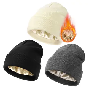 SeSe Code Cozy Satin Lined Beanie for Men and Women Soft Knit Slouchy Hat Warm Winter Cuffed Cap with Silk Lining for Ultimate Comfort
