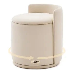 360° Swivel Vanity Stool | Multi-Function Storage Ottoman, Cloud-Soft Velvet Side Table for Bedroom & Living Room,