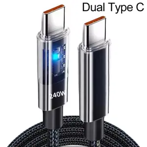 240W Nylon USB Type C Super Fast Charging Cable For Samsung Xiaomi Huawei Honor LED Digital Display USB C Charger Data Cord