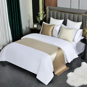 twelves Prague Contrast Queen Bed Runner, Gold Patchwork Bedding Decorative Accent Bedding Scarf for Hotel Home Guestroom