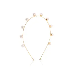 Ettika Pearl Studded Headband Dainty Crystal & Pearl Hair Accessory Elegant Headband for Women 5.5" x 6" AcrylicSteel
