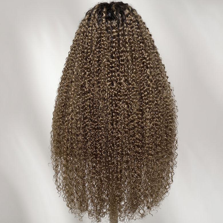 Unice 100% Human Hair Female Curly Wig, 7x5 HD Lace Closure Pre-Cut Lace, Ash Brown with Dark Roots, Natural Scalp Natural Looking Wigs, Beginners Friendly Ready to Wear