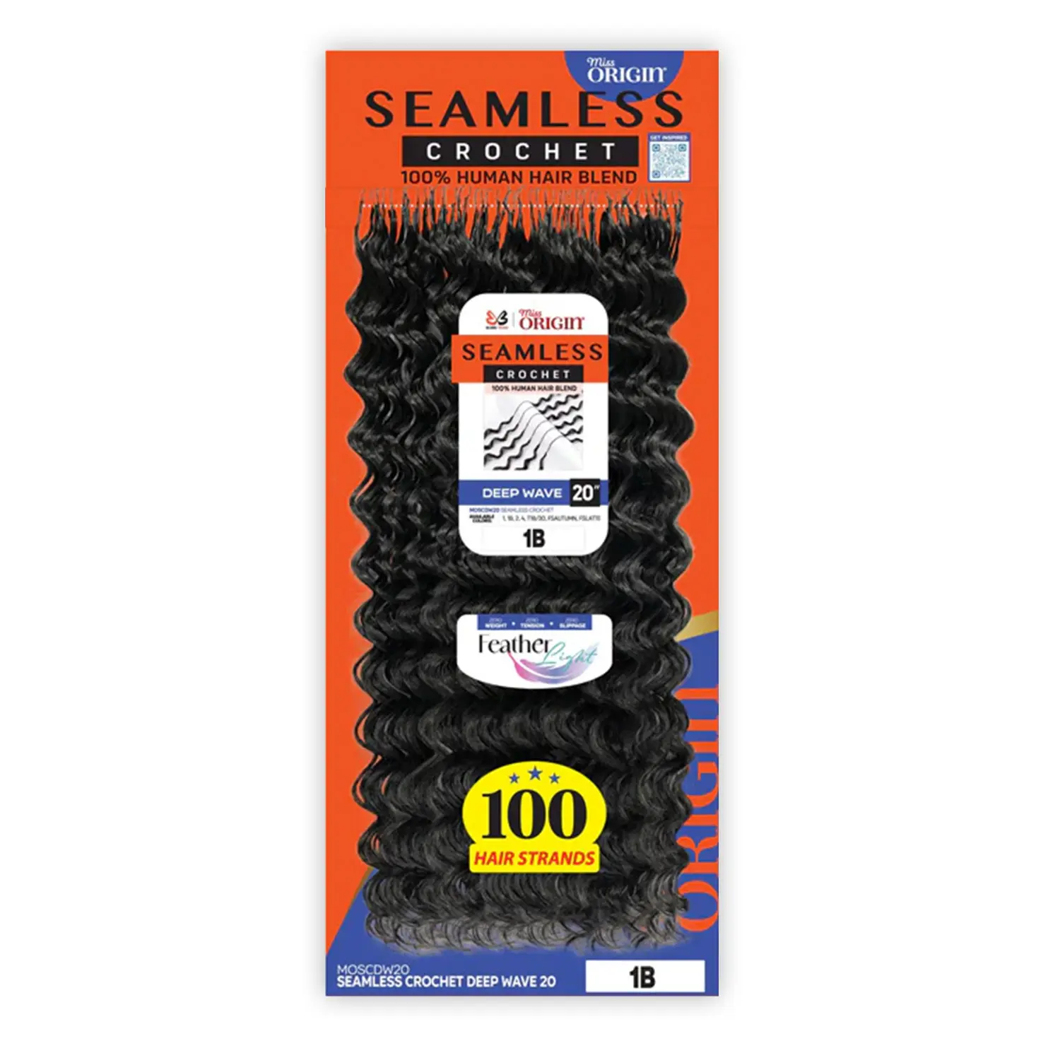Bobbi Boss Human Hair Blend Crochet Hair Extensions - Seamless Feather, Deep Wavy, 20in (100g/50 Strands), Deep Wavy Hair