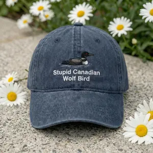 Embroidered Stupid Canadian Wolf Bird Washed Hat, Hockey Romance LGBT Hockey Fan Gift, Heated But Devote Movie Baseball Hat