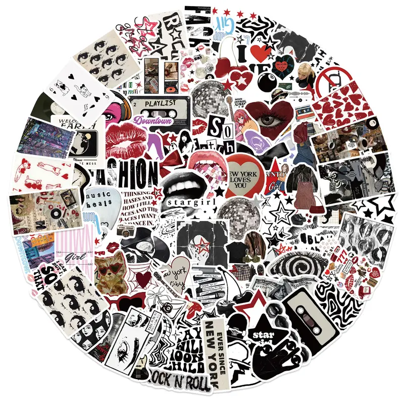 100pc Y2K Sticker Pack Pinterest Girl Black And White Durable Vinyl Waterproof Stickers for Book Phone Laptop Water Bottle Fun Craft Stickers for Smartphone Scrapbooks Planners Gifts and Rewards Cute Gifts for Girls Kids Teens Adults - Cellphone